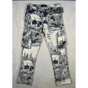 Rebel Vengeance Pants Mens 32 Skull Tapestry Floral Cargo Goth Fringe Streetwear